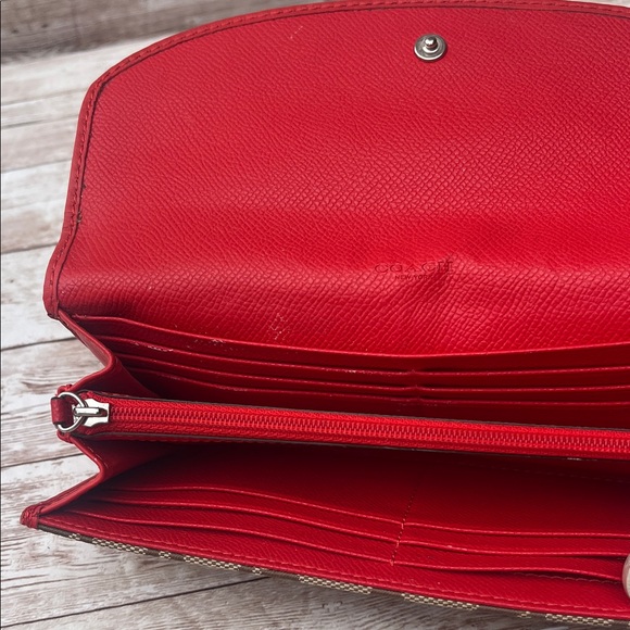 Coach Red Orange and Brown Signature Wallet - Picture 4 of 11